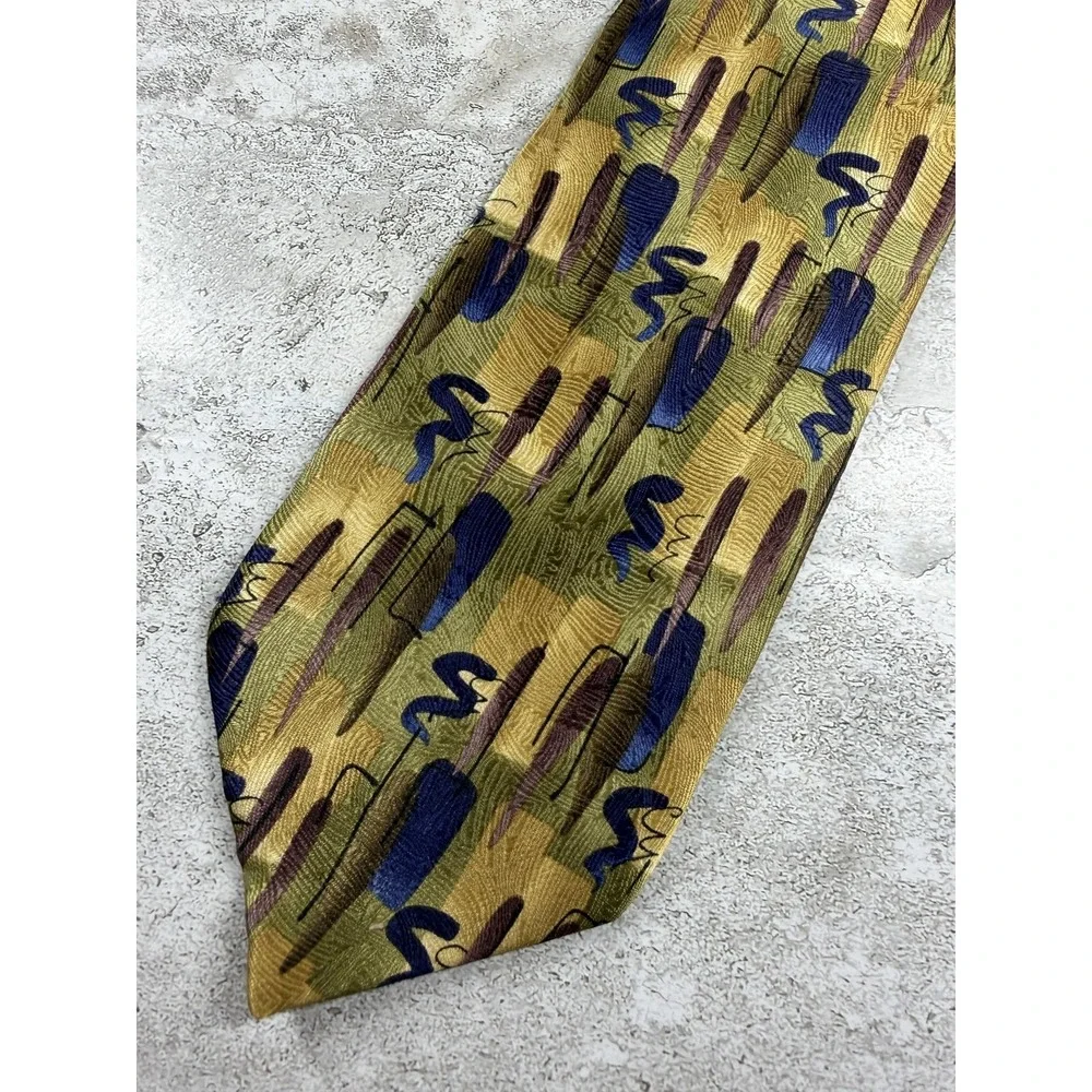 J. Garcia Tie Mens One Size Gold Geometric 100% Silk Jacquard Designer